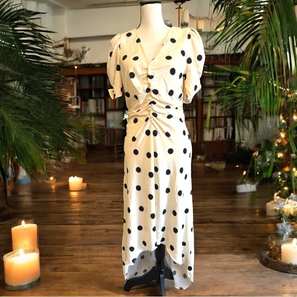 NWT A NEW DAY Women’s Crepe Short Sleeve Midi High Low Polka Dot Dress - Medium - Picture 2 of 11